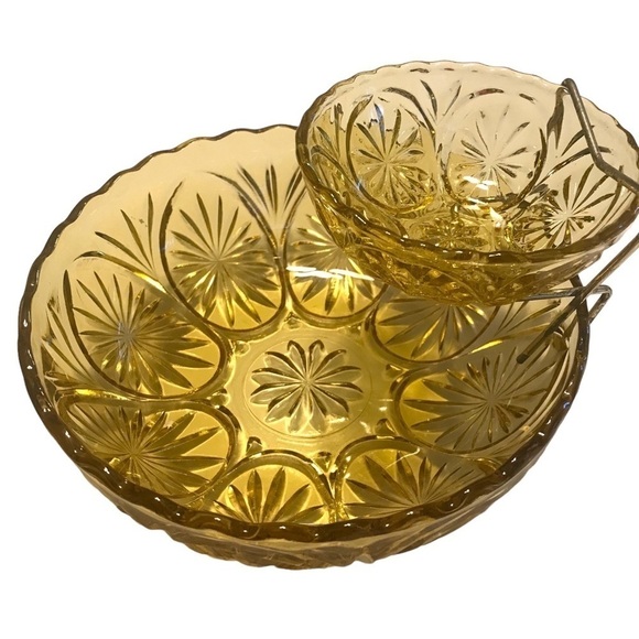 Vintage Amber Honey Gold Chip and Dip Set 3Piece  Anchor Hocking Indiana Glass ? - Picture 3 of 7